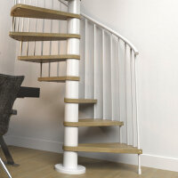 Platzsparende Spindeltreppe C20 - 160cm, 315 - 345cm (14 Stufen + Podest), Schwarz, Wallnuss, PVC Handlauf