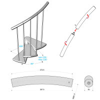 Holzhandlauf für Spindeltreppen - gebogen - Ø 50 mm